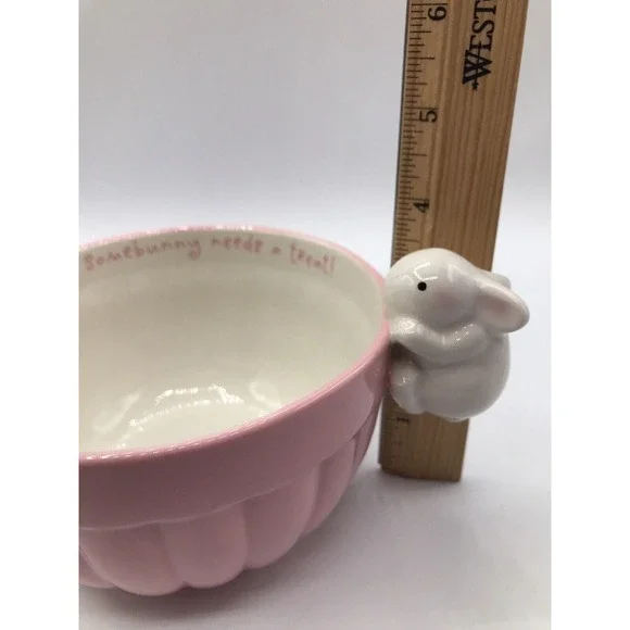Hallmark Ceramic Easter Bunny Candy Dish-Pink Somebunny Needs a Treat! Bowl EUC - Picture 5 of 5